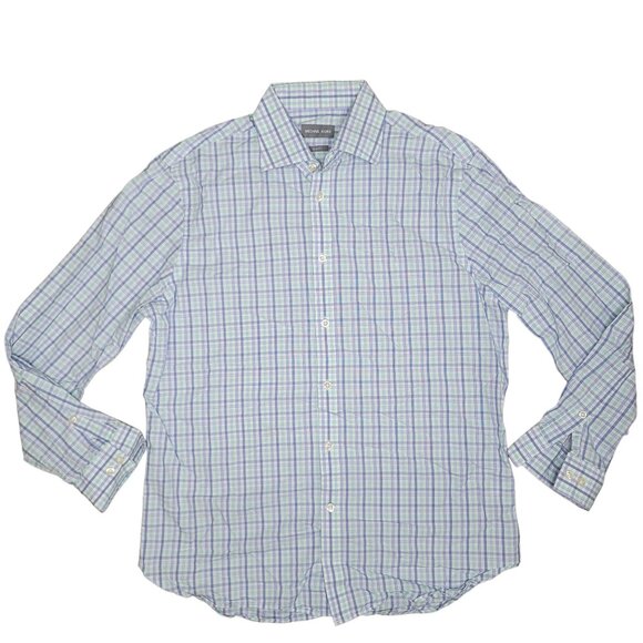 Michael Kors Men's Slim Fit Checkered Button-Up Shirt fall Size large 32/33 16 - Picture 2 of 5